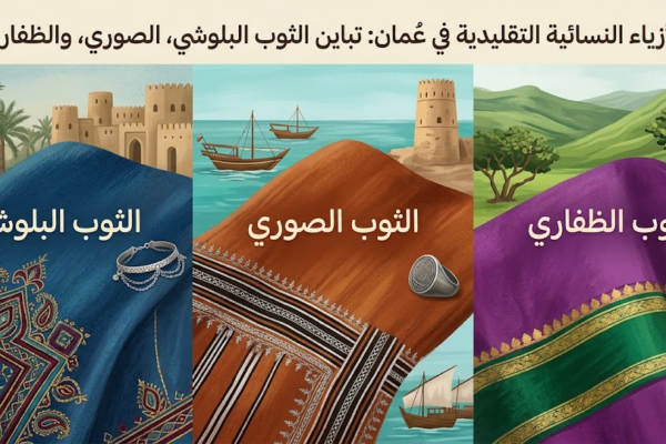 الأزياء النسائية التقليدية في عُمان: تباين الثوب البلوشي، الصوري، والظفاري