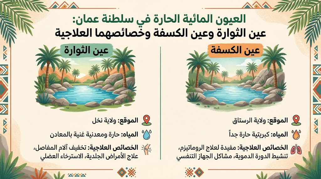 العيون المائية الحارة في سلطنة عمان: عين الثوارة وعين الكسفة وخصائصهما العلاجية