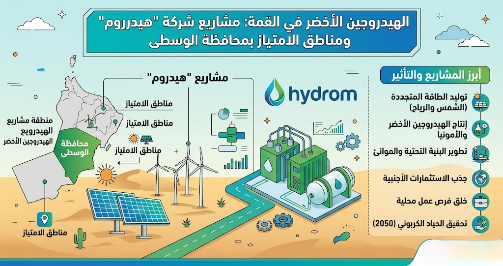 الهيدروجين الأخضر في القمة: مشاريع شركة “هيدروم” ومناطق الامتياز بمحافظة الوسطى