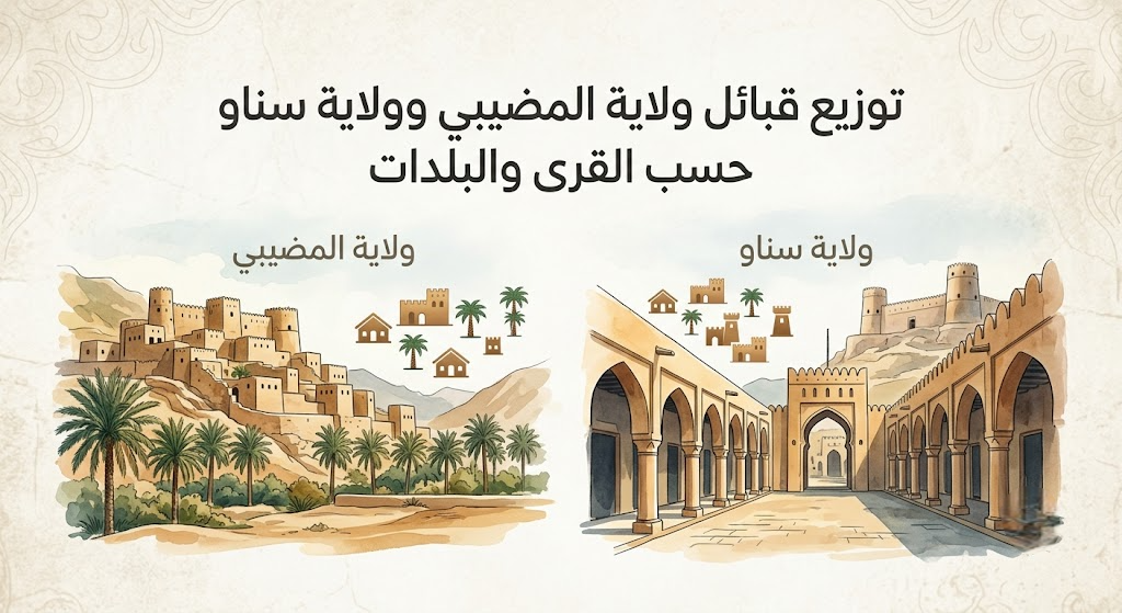توزيع قبائل ولاية المضيبي وولاية سناو حسب القرى والبلدات