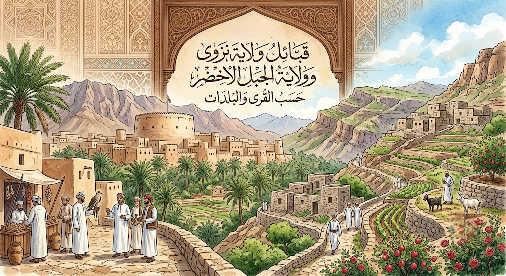 توزيع قبائل ولاية نزوى وولاية الجبل الاخضر حسب القرى والبلدات