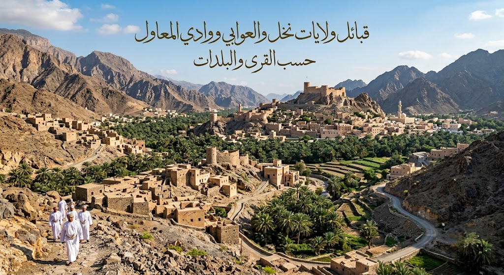 قبائل ولايات نخل والعوابي ووادي المعاول حسب القرى والبلدات